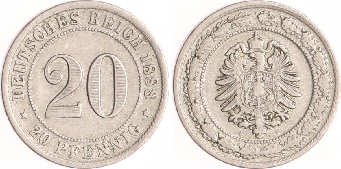 Kaiserreich 20 Pfennig 1887 F Sehr schön MA Shops