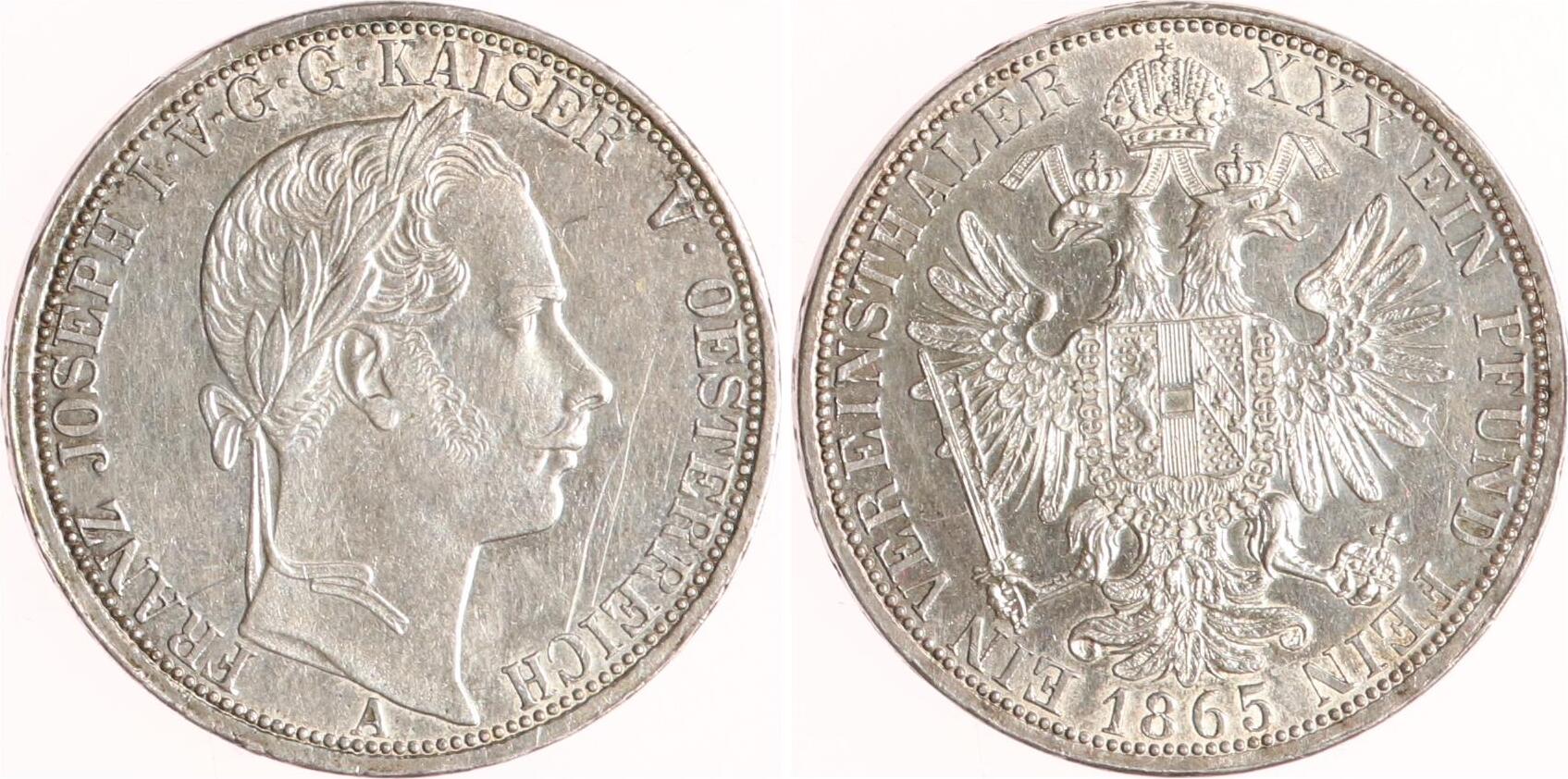 Österreich Vereinstaler 1865 A Franz Joseph I 1848 1916 Sehr schön