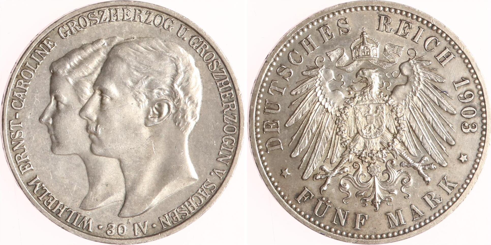 Sachsen Weimar Eisenach 5 Mark 1903 A Wilhelm Ernst 1901 1918 Sehr