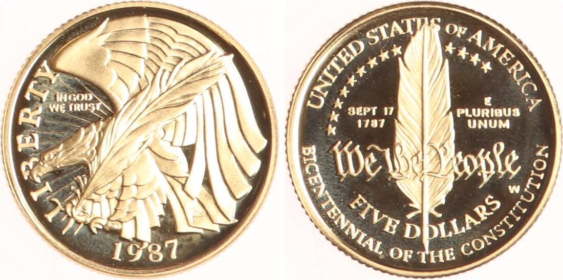 USA 5 Dollars 1987 Eagle Polierte Platte MA Shops