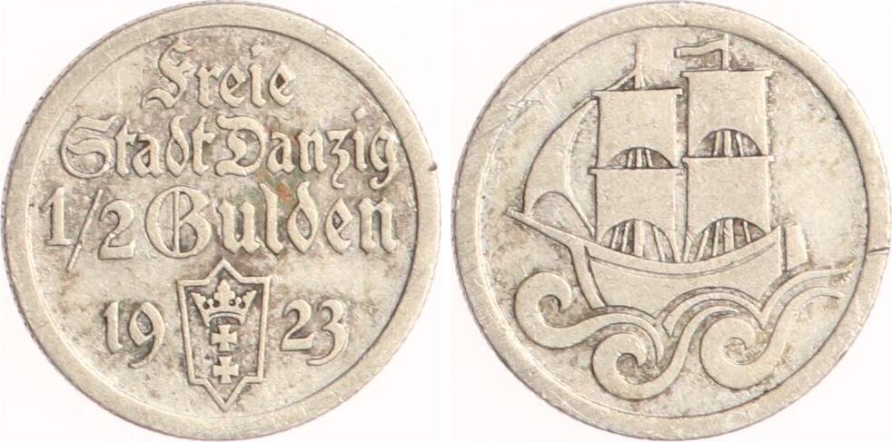 Danzig 1 2 Gulden 1923 Kogge Sehr schön MA Shops