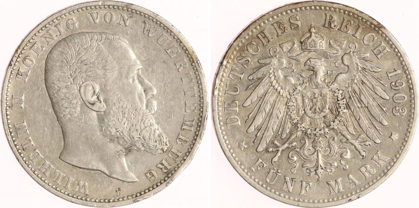 Württemberg 5 Mark 1903 F Wilhelm II 1891 1918 Sehr schön MA Shops