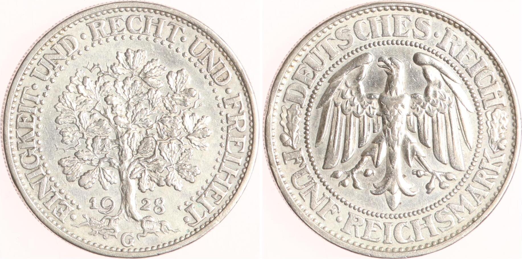 Weimarer Republik 5 Reichsmark 1928 G Eichbaum Sehr schön MA Shops