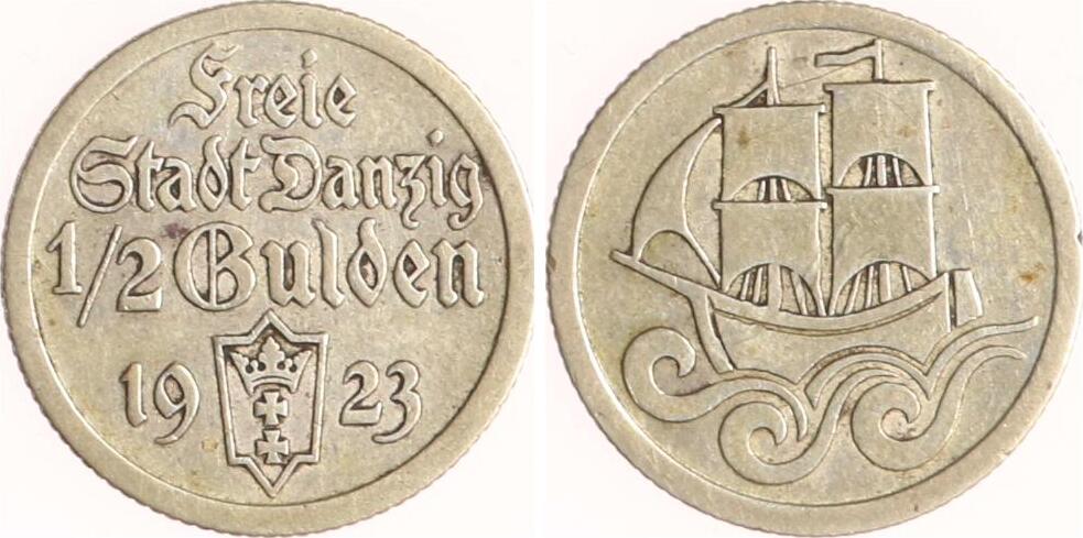 Danzig 1 2 Gulden 1923 Sehr schön MA Shops