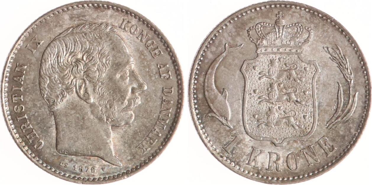 Dänemark 1 Krone 1876 Christian IX 1863 1906 Vorzüglich MA Shops