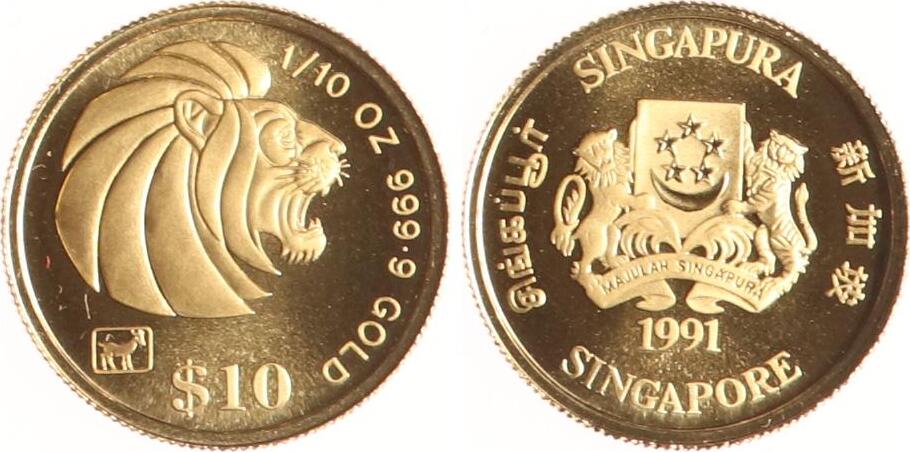 Singapur 10 Dollars 1991 Löwe Stempelglanz MA Shops