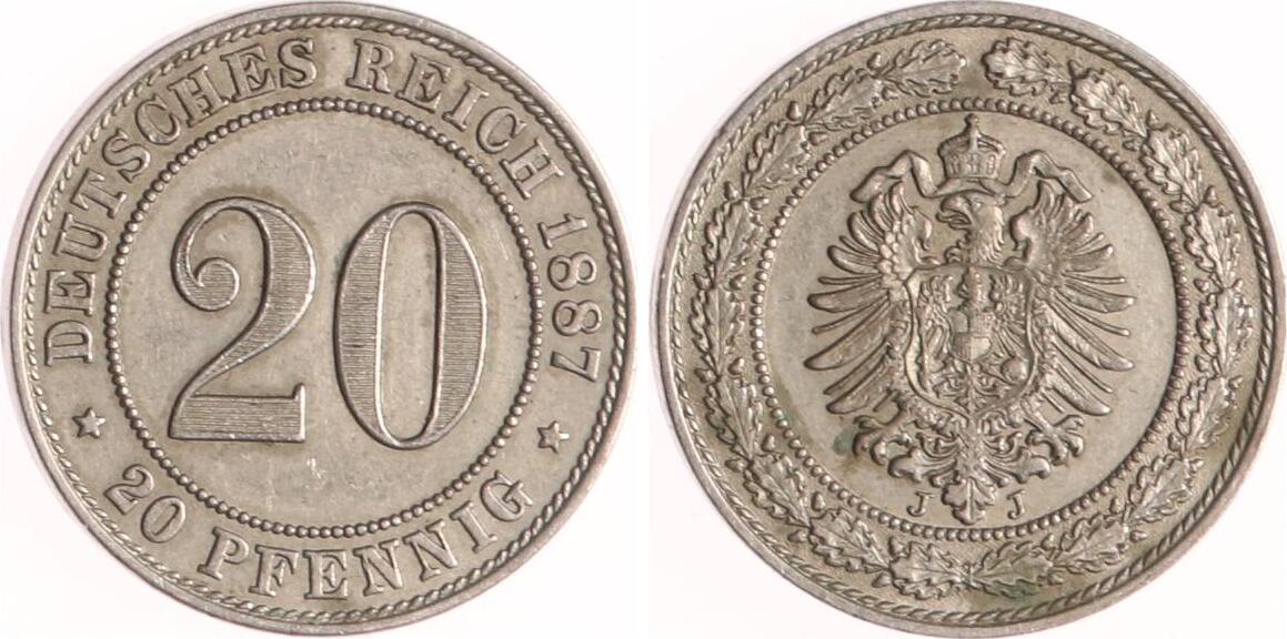 Kaiserreich 20 Pfennig 1887 J Sehr schön MA Shops