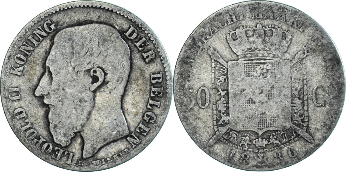 Belgien 50 Centimes 1886 Münze Leopold II S Silber KM 27 MA Shops