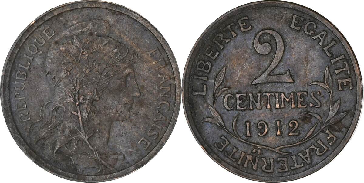 Frankreich 2 Centimes 1912 Paris Münze Dupuis Paris SS Bronze KM