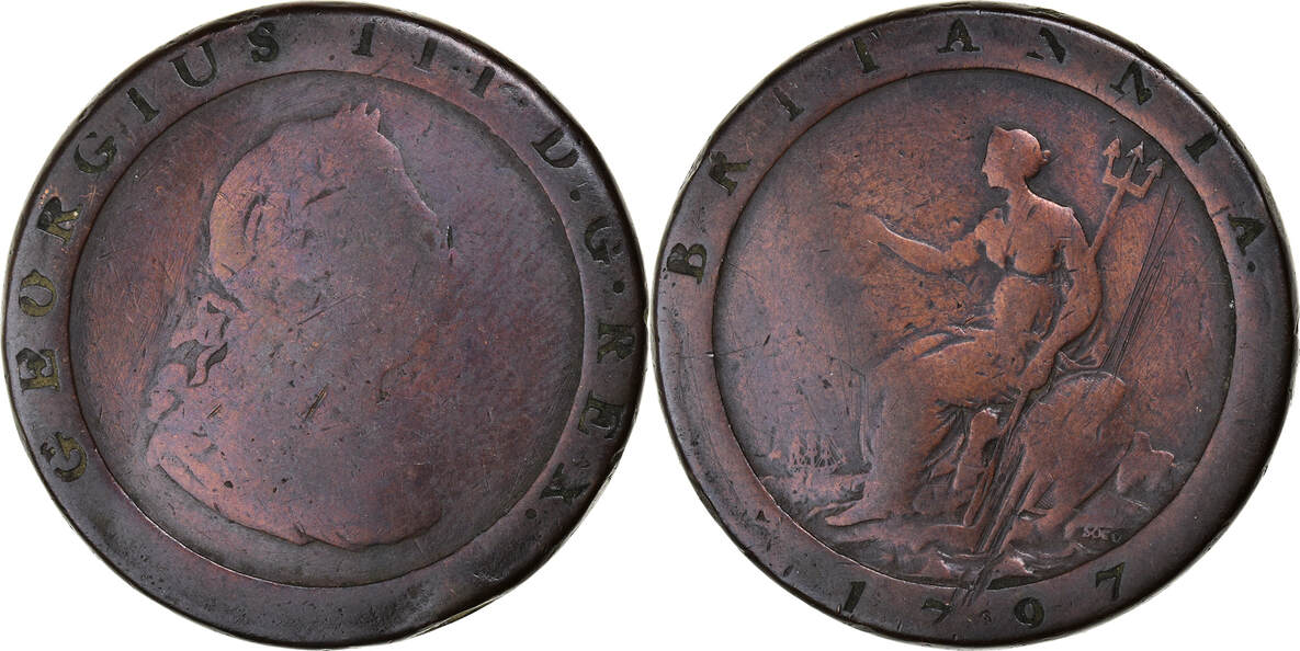 Großbritannien Penny 1797 Münze George III SGE Kupfer KM 618 MA