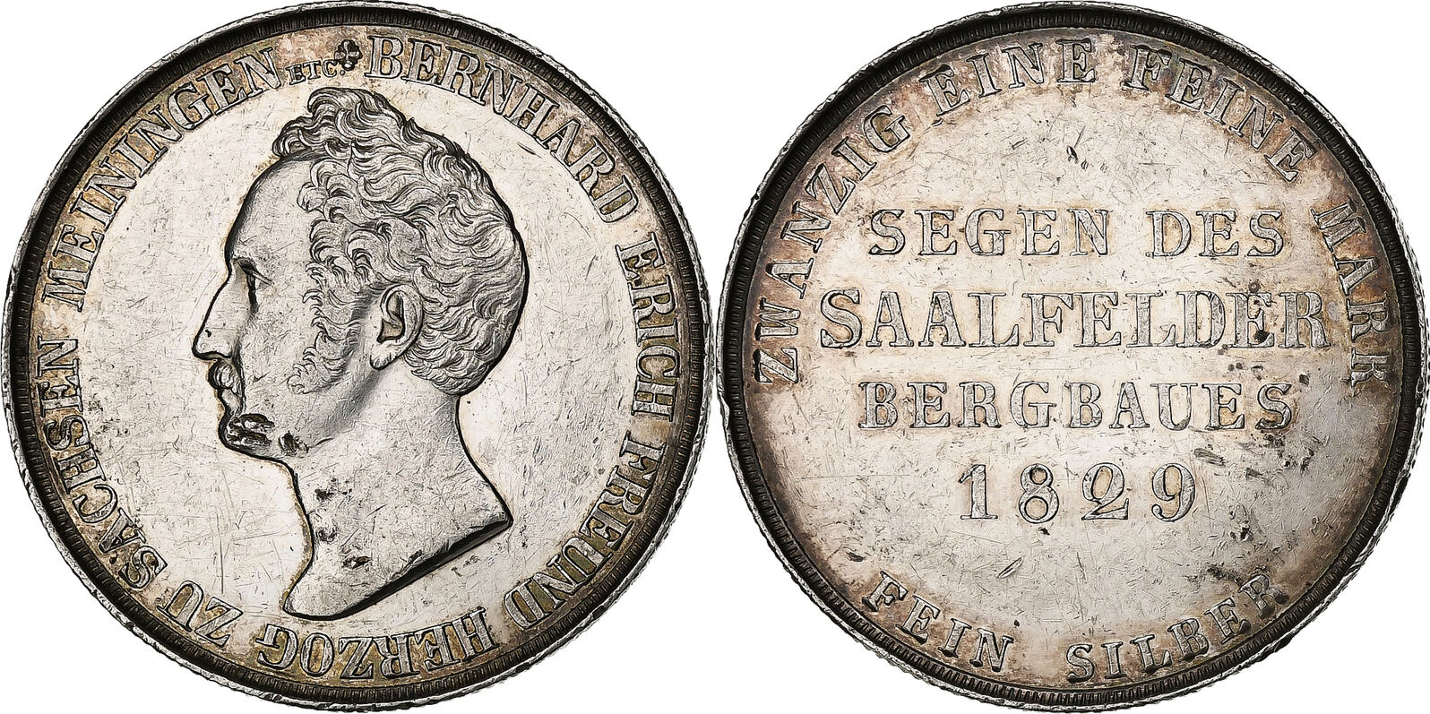 Deutsch Staaten Gulden 1829 SAXE MEININGEN Bernhard II Rare Silber