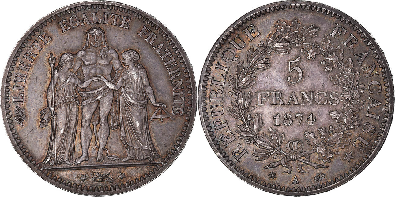 Frankreich 5 Francs 1874 A Münze Hercule Paris VZ Silber KM 820 1