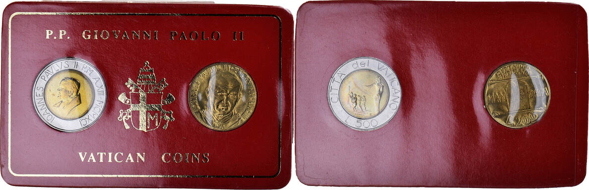 Vatikan 200 and 500 lire Rome Münze John Paul II Roma Set UNZ MA