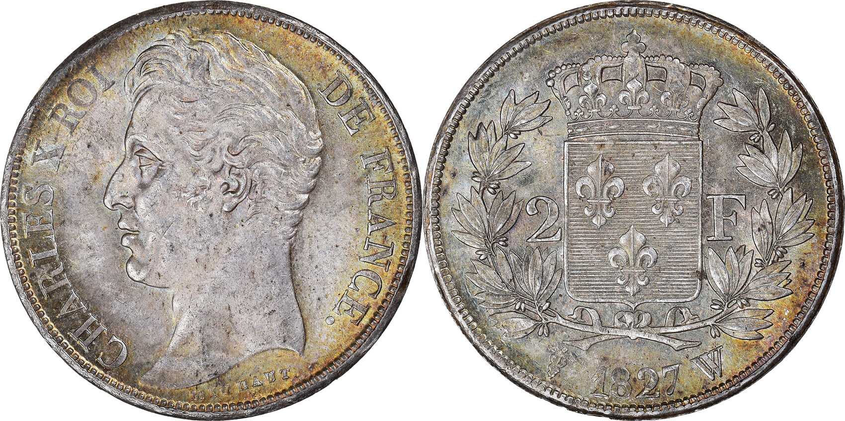 Frankreich 2 Francs 1827 W Münze Charles X Lille Pedigree VZ