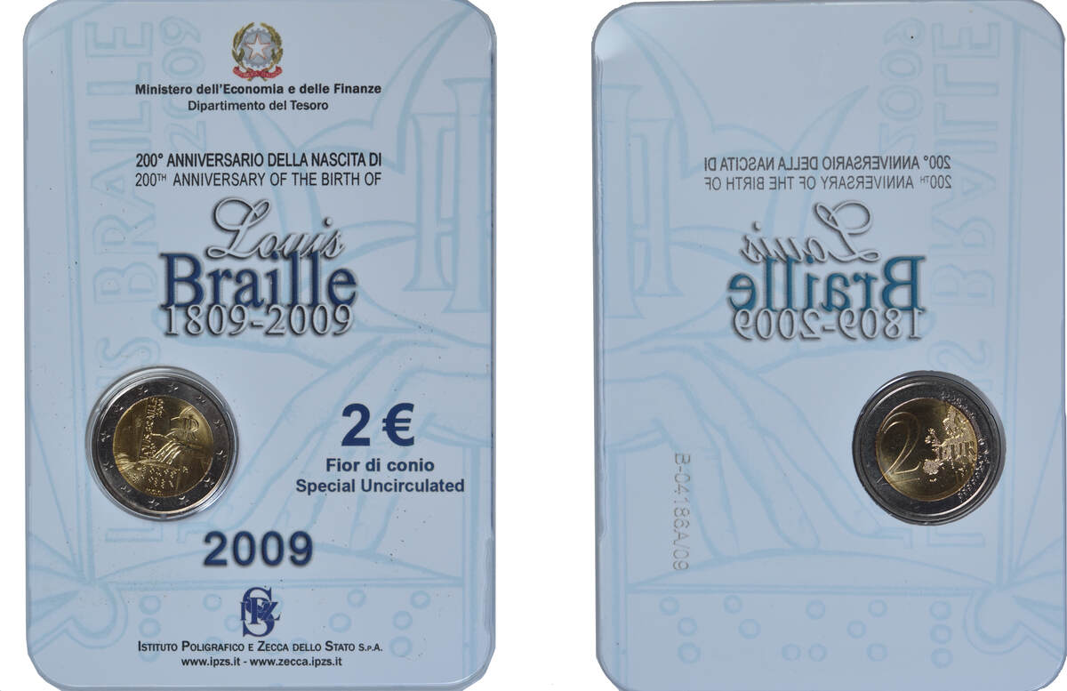 Italien 2 Euro 2009 Rome Münze Rome LOUIS BRAILLE STGL Bi Metallic