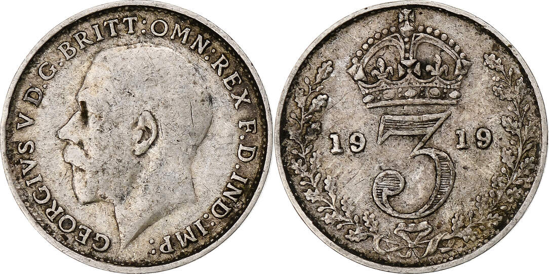 Großbritannien 3 Pence 1919 Münze George V SS Silber KM 813 MA Shops