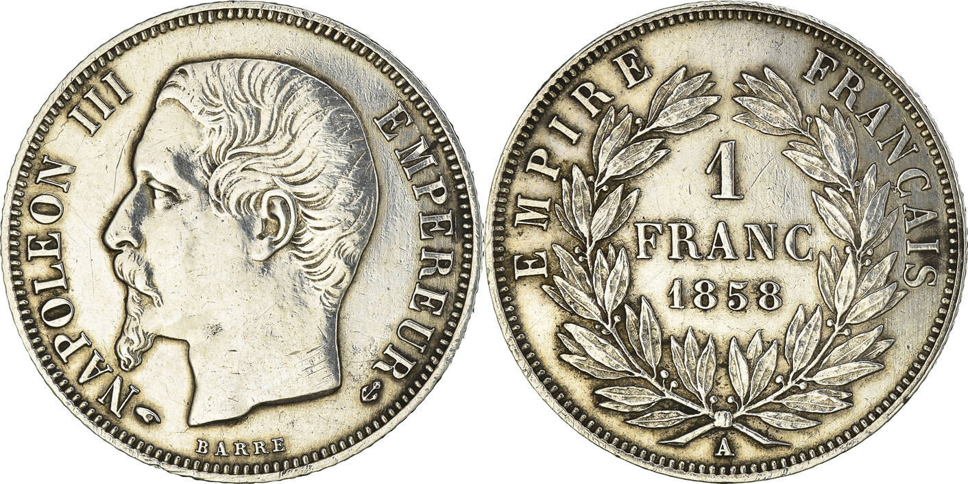 Frankreich Franc 1858 A Münze Napoleon III Paris SS Silber KM 779