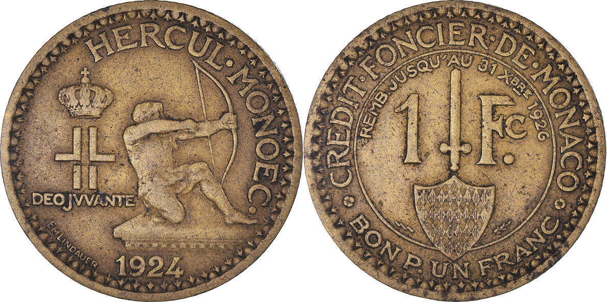 Monaco Franc 1924 Poissy Münze Louis II Poissy SS Aluminum Bronze