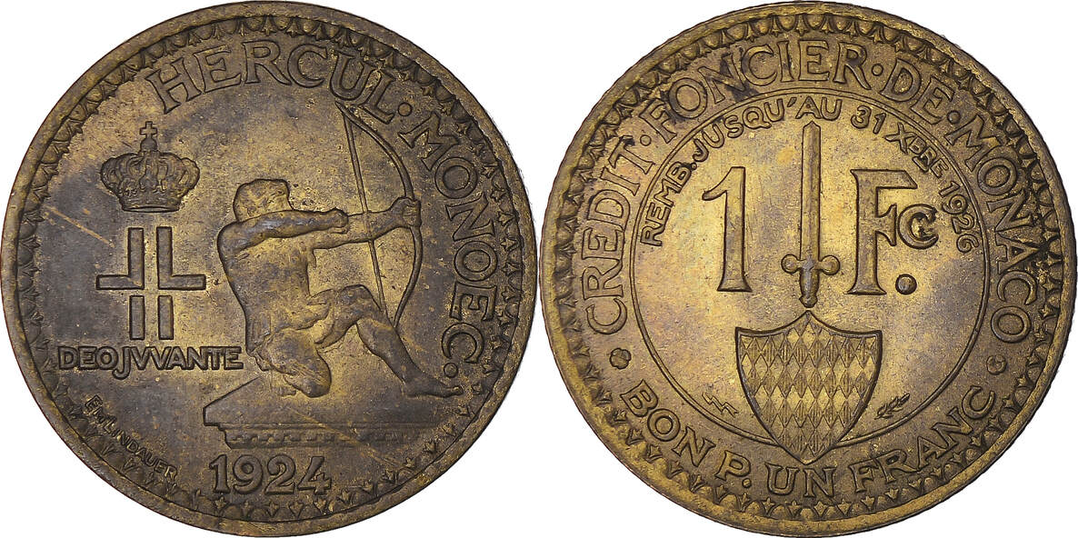 Monaco Franc 1924 Poissy Münze Louis II Poissy S Aluminum Bronze