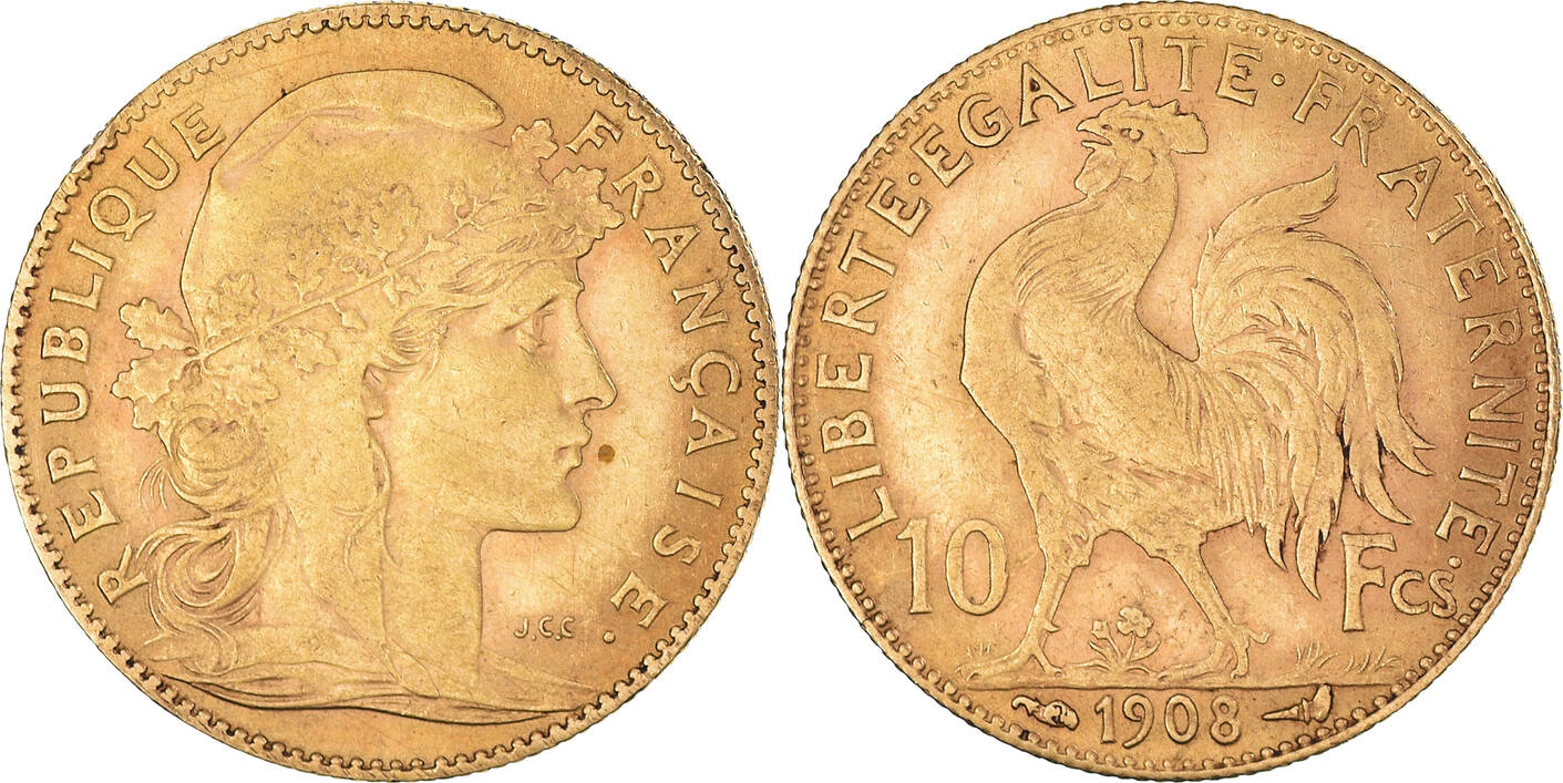 Frankreich 10 Francs 1908 Paris Münze Marianne Paris SS Gold KM