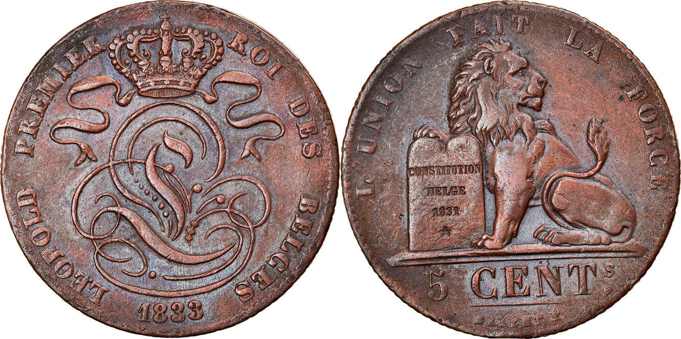 Belgien 5 Centimes 1833 Münze Leopold I SS Kupfer KM 5 2 MA Shops