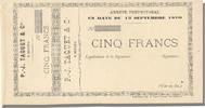 French Emergency of the 1870-1871 War 5 Francs French Emergency Banknoten Frankreich Five Francs, Maing