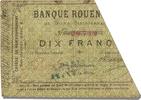 French Emergency of the 1870-1871 War 10 Francs French Emergency Banknoten Frankreich Banque Rouennaise, 10 Francs