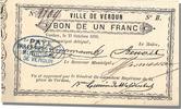French Emergency of the 1870-1871 War 1 Franc French Emergency Banknoten Frankreich Verdun, 1 Franc