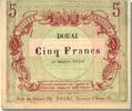 French Emergency of the 1870-1871 War 5 Francs French Emergency Banknoten Frankreich Société d'Emission, 5 Francs, Douai