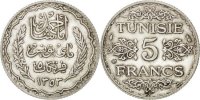 Tunisia 5 Francs Foreign Coins Münzen Tunisie, Protectorat Français, Ahmad Pasha Bey, 5 Francs AH