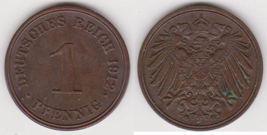 Deutschland Kaiserreich 1 Pfennig 1912 G Kursmünze VZ MA Shops