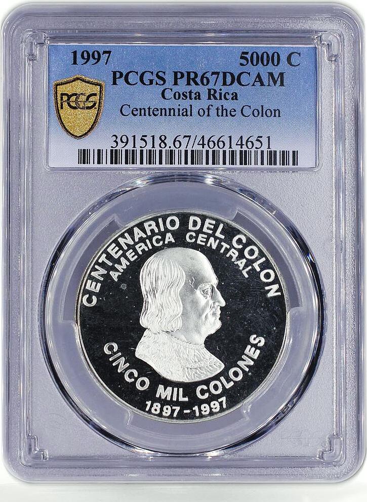 Costa Rica 5000 Colones 100 Years Colone Columbus Ship PR67 PCGS Ag