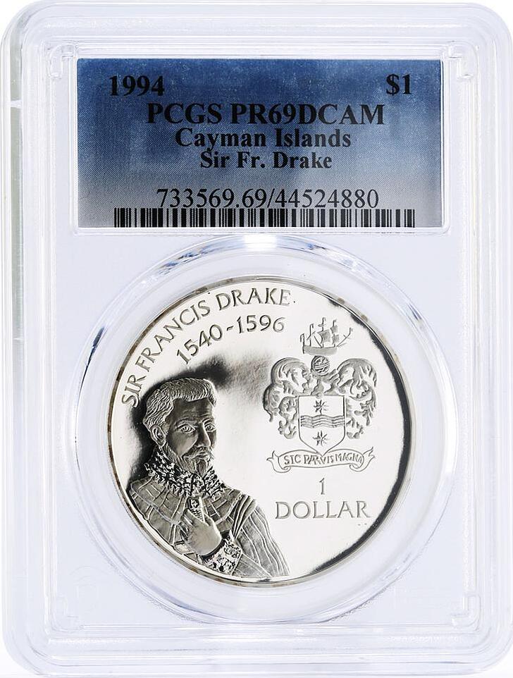 Cayman Islands Dollar Pirate Sir Francis Drake Pr Pcgs Silver Coin