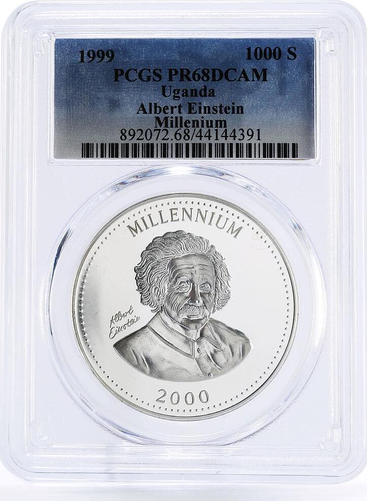 Uganda Shillings Millennium Albert Einstein Pr Pcgs Silver Coin