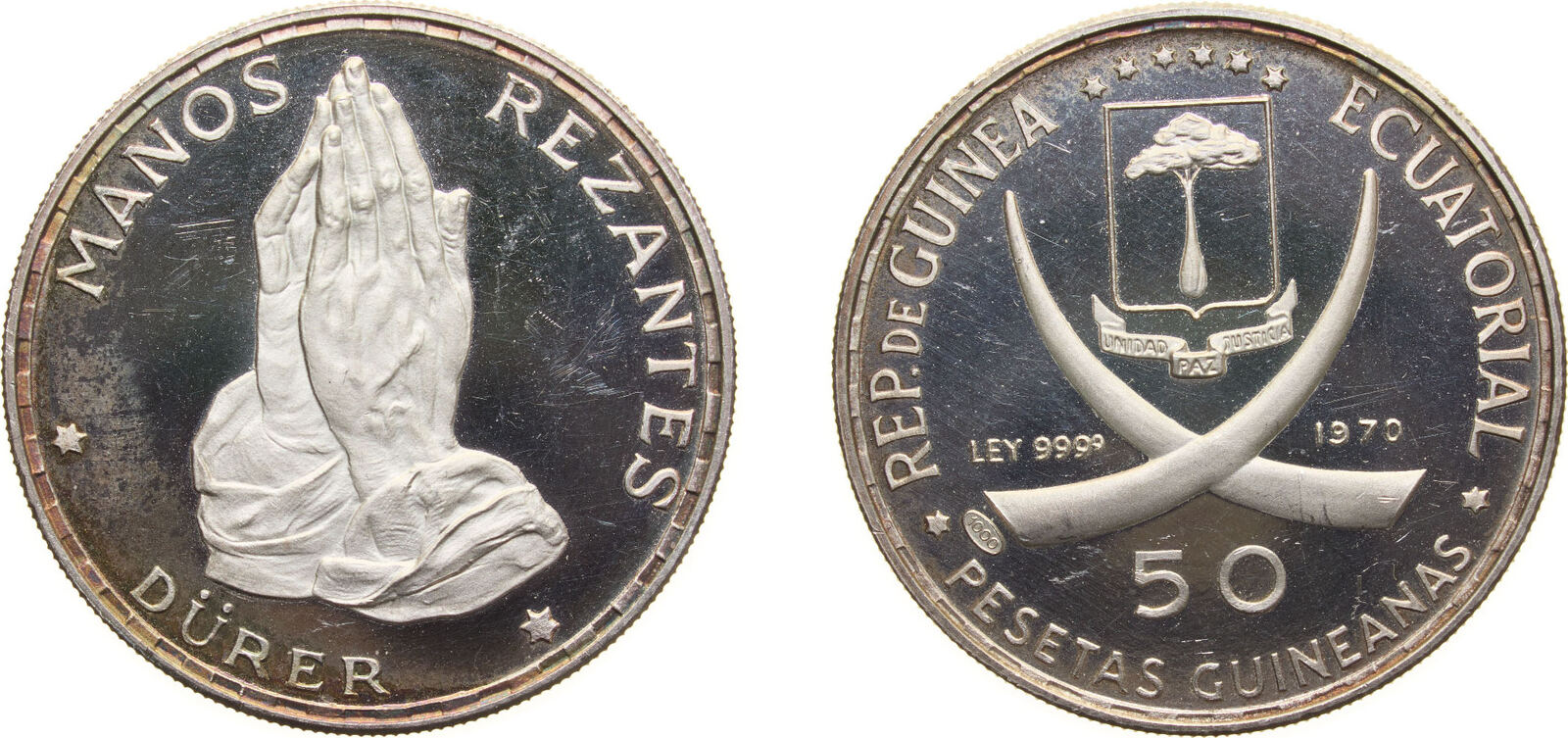 Equatorial Guinea Republic 1970 50 Pesetas Guineanas Dürer s Praying