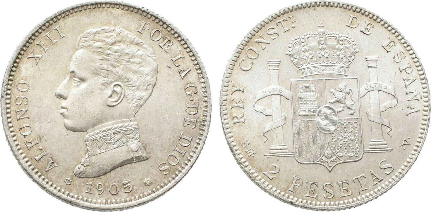 Spanien Pesetas Madrid Alfonso Xiii Prachtexemplar