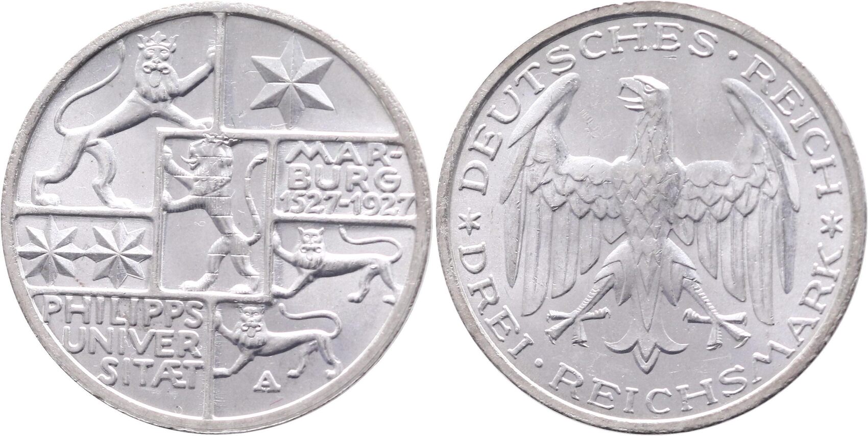 Weimarer Republik 3 Reichsmark 1927 A Universität Marburg prägefrisch