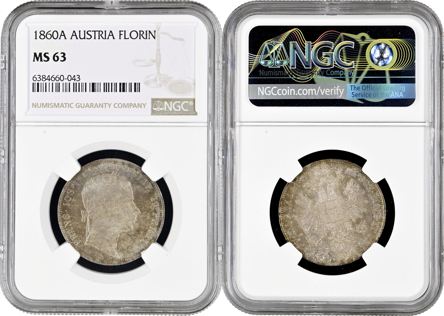 1 Florin Austria 1860 A NGC MS63 Emperor Franz Joseph I 1848 1916