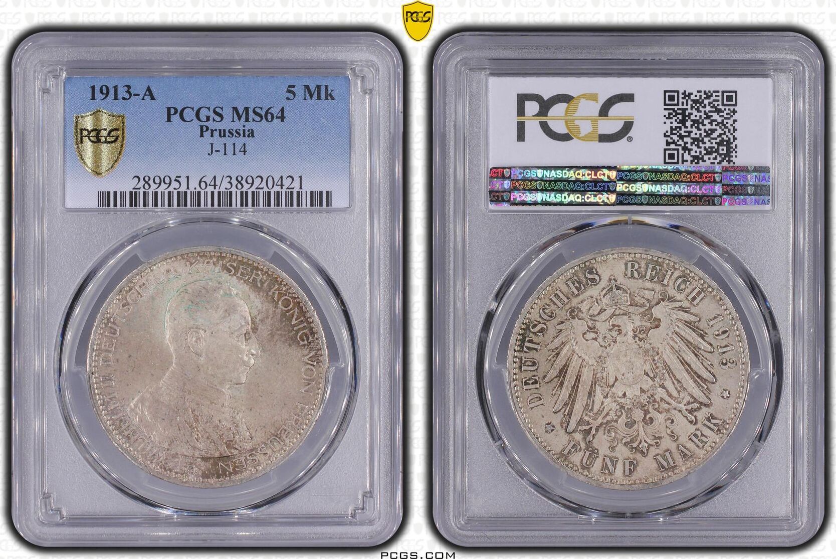 Prussia 1913 A 5 Mark Preussen 1913 Büste in Uniform Jaeger 114 PCGS