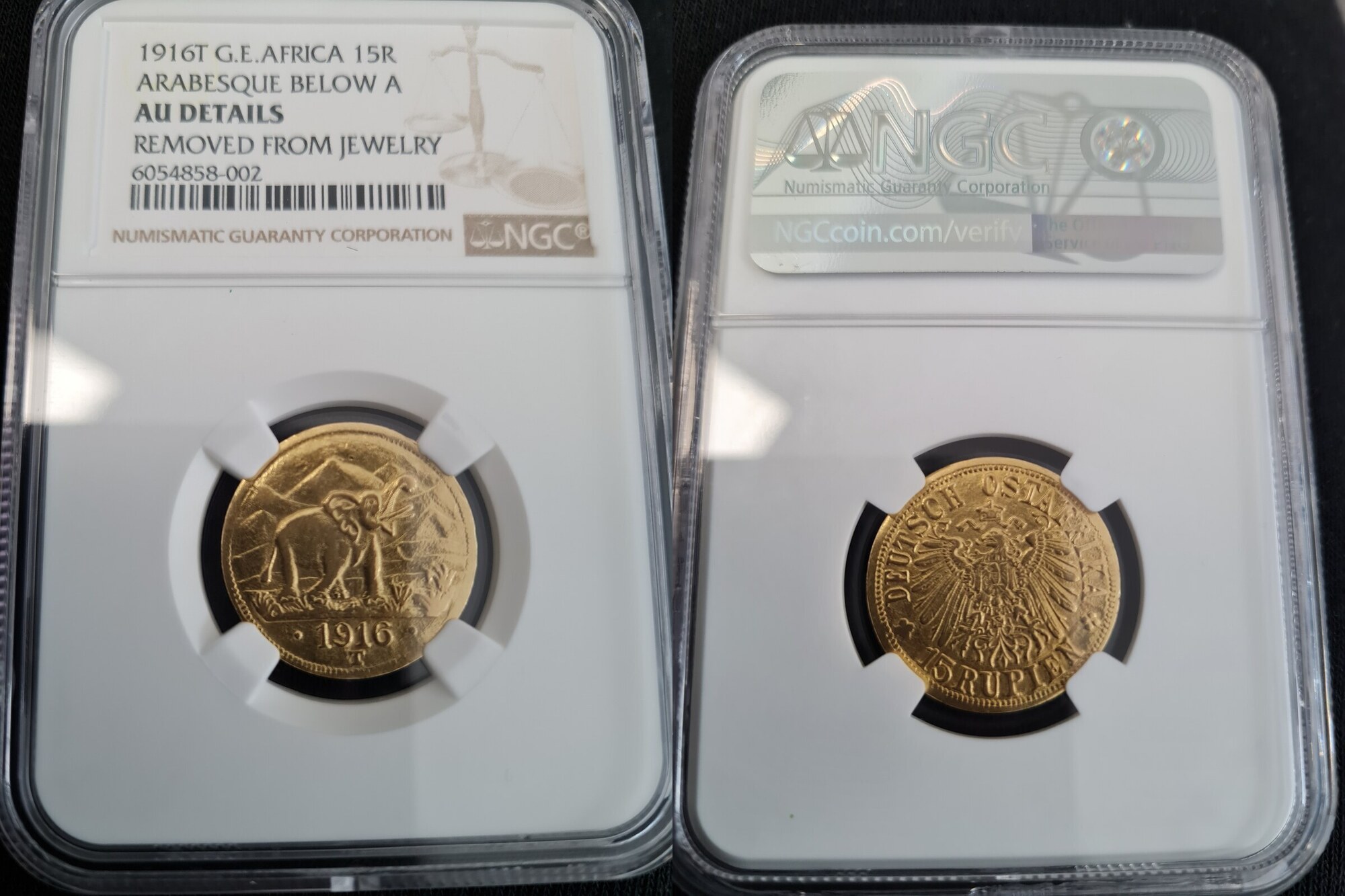 Deutsch Ostafrika Rupien Tabora Gold Elefant Ngc Au Removed