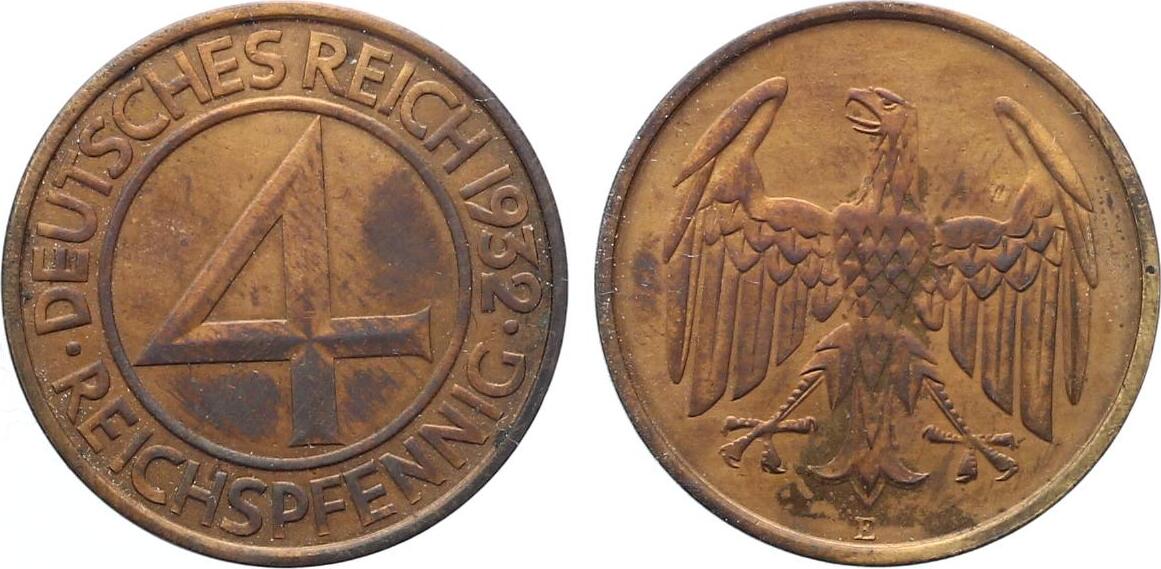 1932 A 4 Pfennig Ss Vz MA Shops