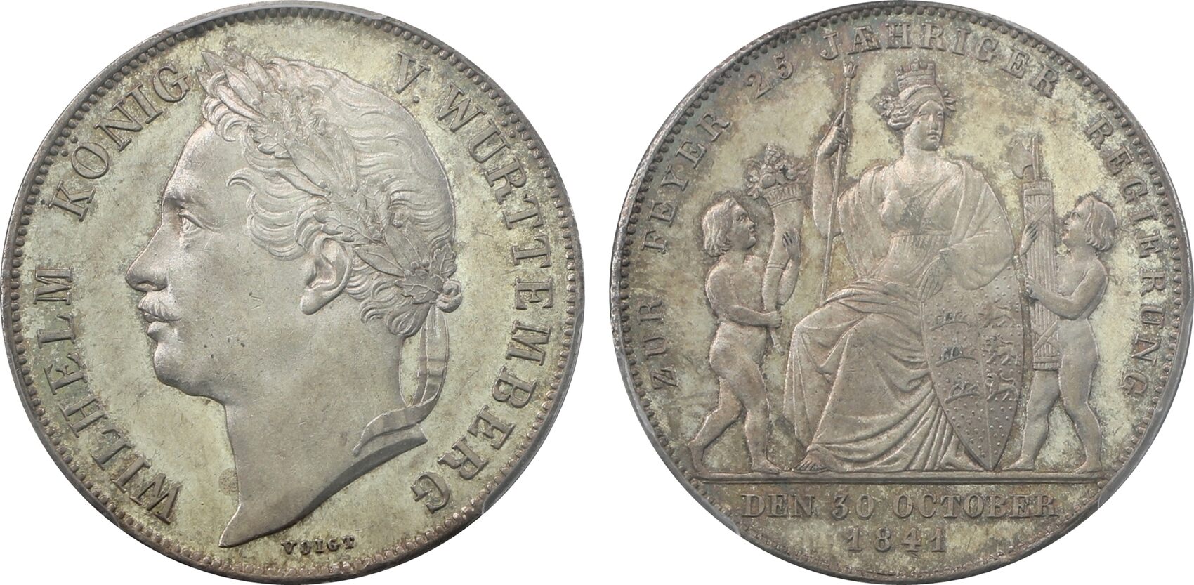 Wurttemberg 1841 1 Gulden Württemberg 25 Regierungsjubiläum PCGS MS62