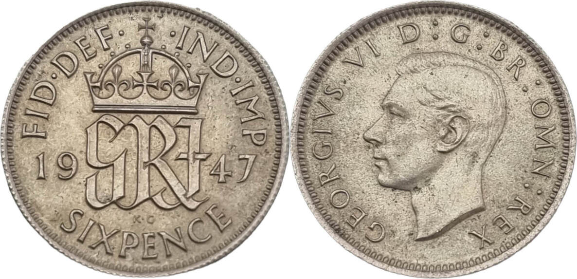 Großbritannien 6 Pence 1947 König George VI 1937 1952 ss vz MA Shops