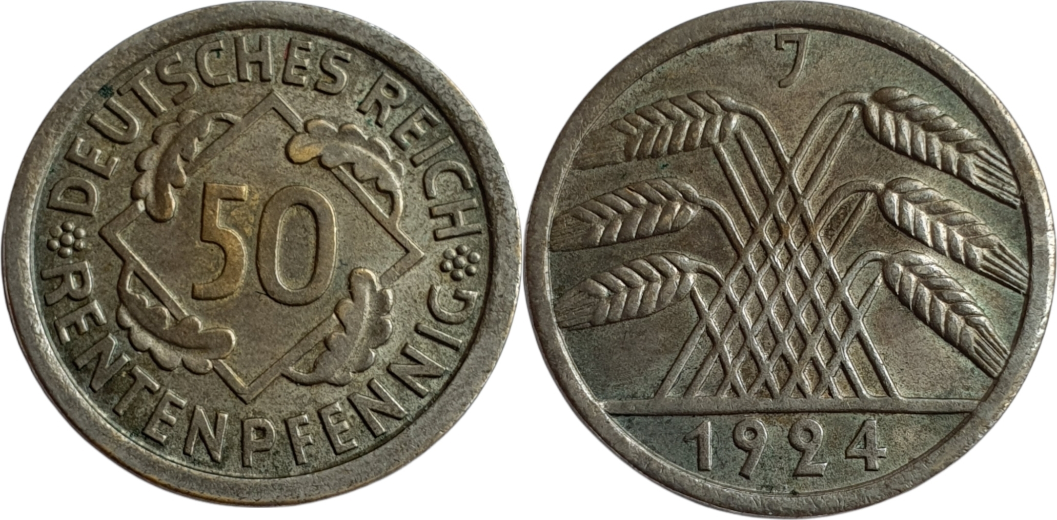 Deutschland 50 Rentenpfennig 1924 J Weimarer Republik Kupfer