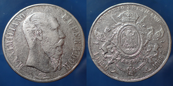 Mexique Mexico Mexican 1 Peso Mexico Mexique Maximiliano 1866 M