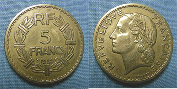 France 5 Francs Type Lavrillier 1945 C Bronze Alu Gadoury 761a TTB