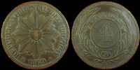 Uruguay Uruguay, 4 centesimos 1869 H Brimingham, KM.13 coups sur tranche sinon TTB