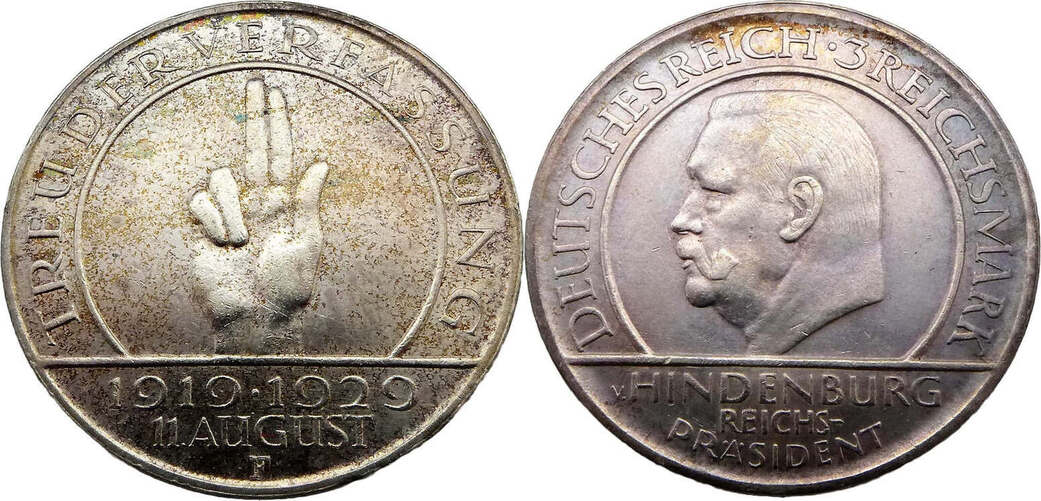 Deutschland Weimarer Republik 3 Reichsmark 1929 F Drei Reichsmark