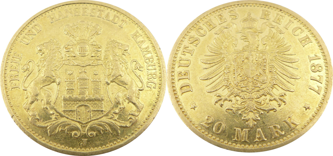 Deutschland Kaiserreich Hamburg Mark J Zwanzig Mark Gold Freie