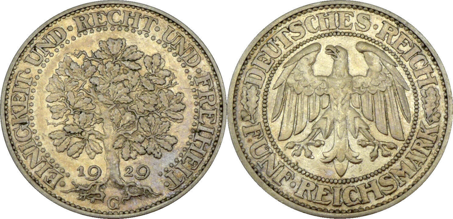 Deutschland Weimarer Republik 5 Reichsmark 1929 G Eichbaum Fünf